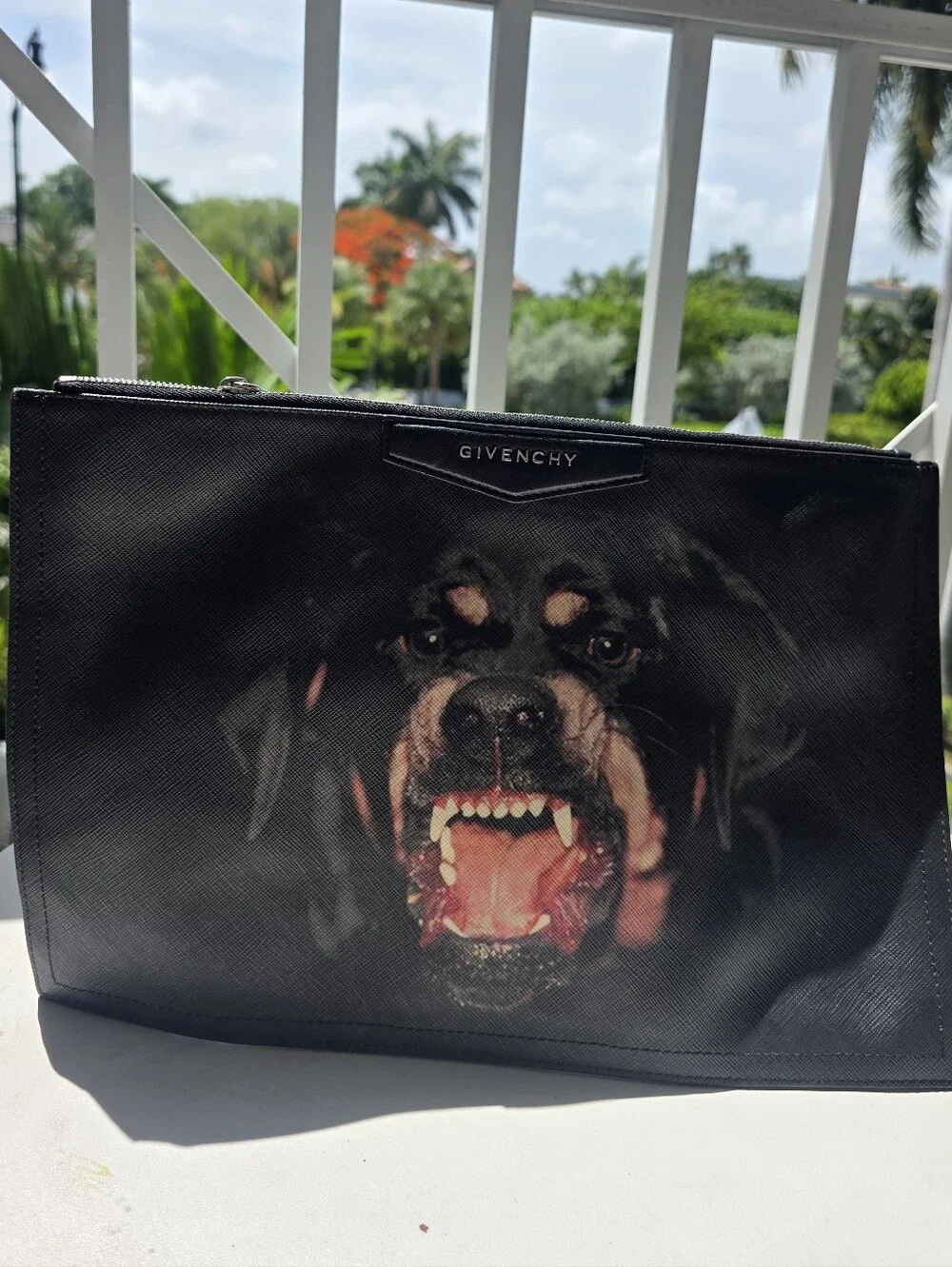 Givenchy Black Rottweiler Print Document Pouch